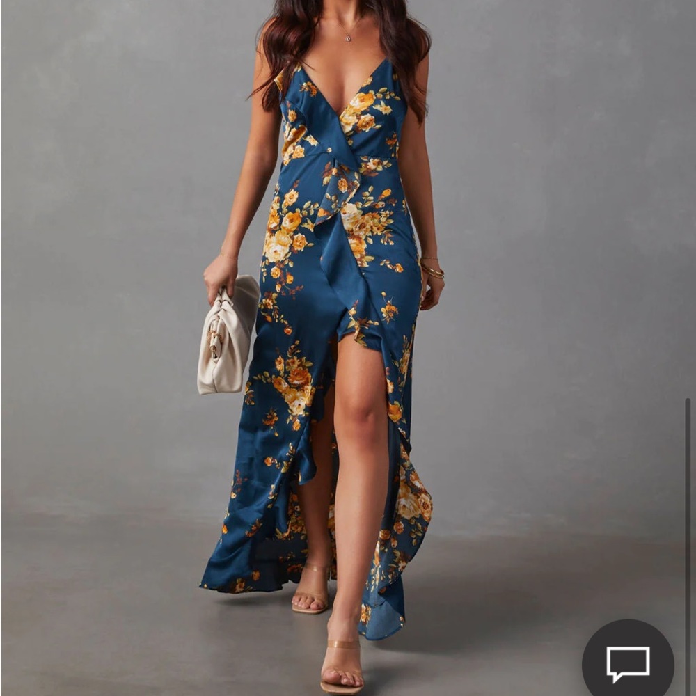 Vici Capriccio Satin floral ruffle maxi dress in good condition